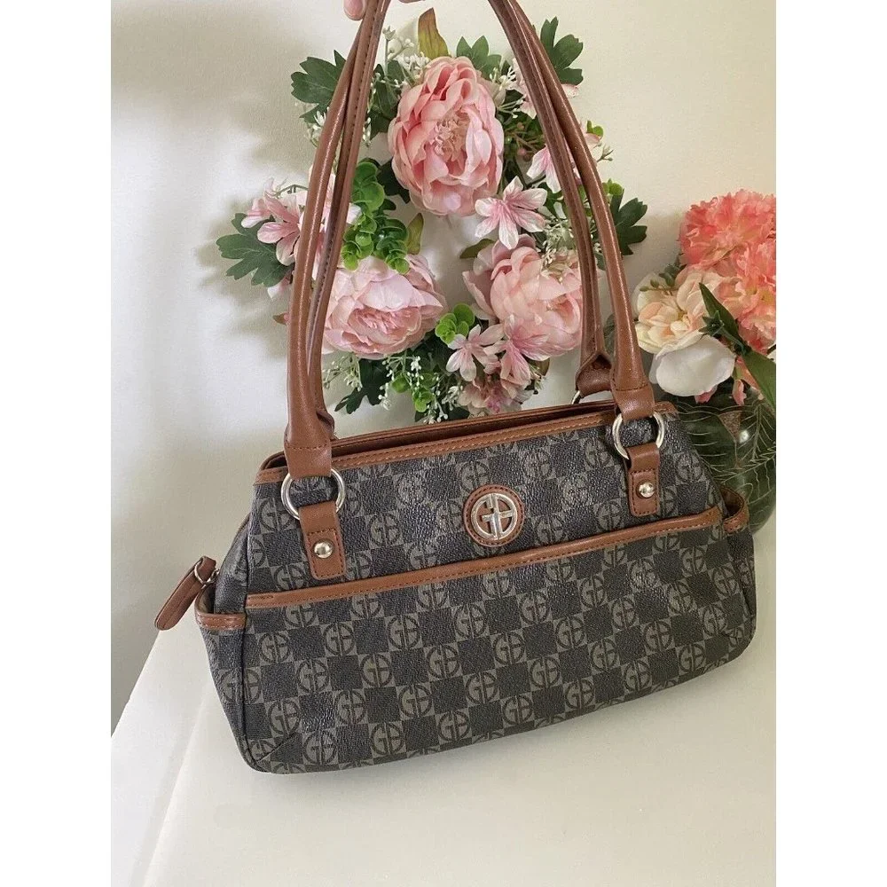 Giani Bernini Women’s Handbag Signature Satchel Jacquard Fabric Trim Vintage EUC